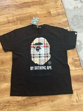 A Bathing Ape Black Plaid Ape Head Graphic Tee